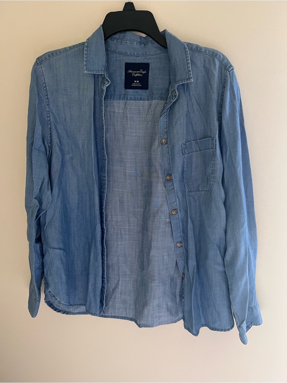 American Eagle Outfitters Light Blue Chambray Button-Down Shirt